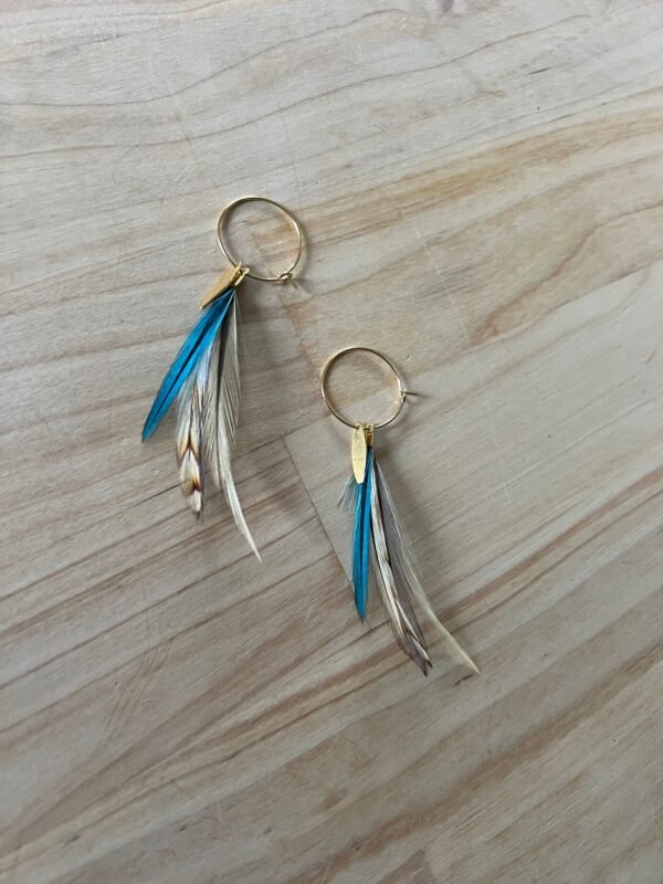 Créoles dorées plumes de coq Saturne