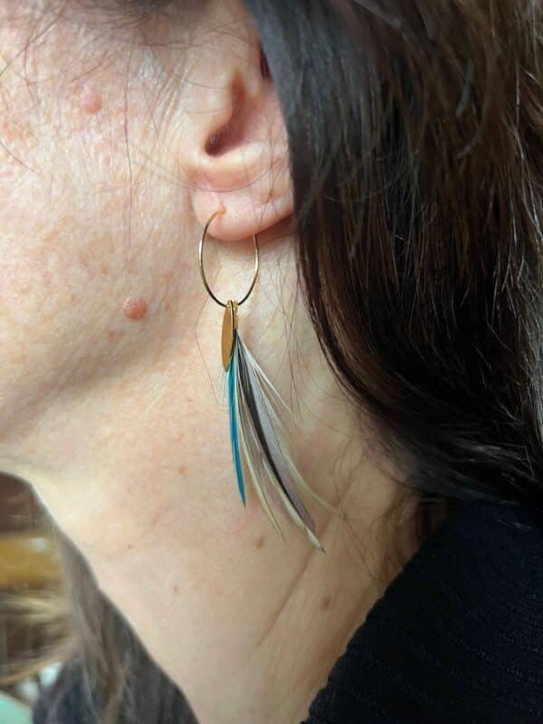 Créoles dorées plumes de coq Saturne