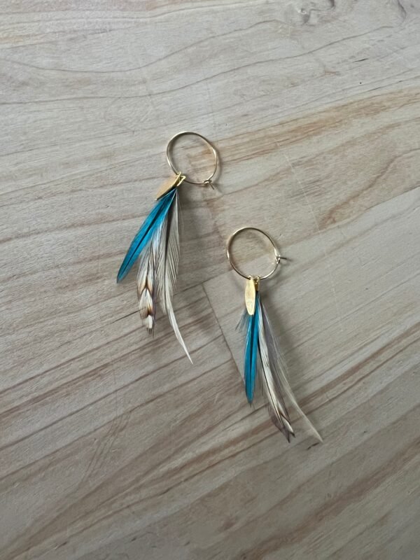 Créoles dorées plumes de coq Saturne